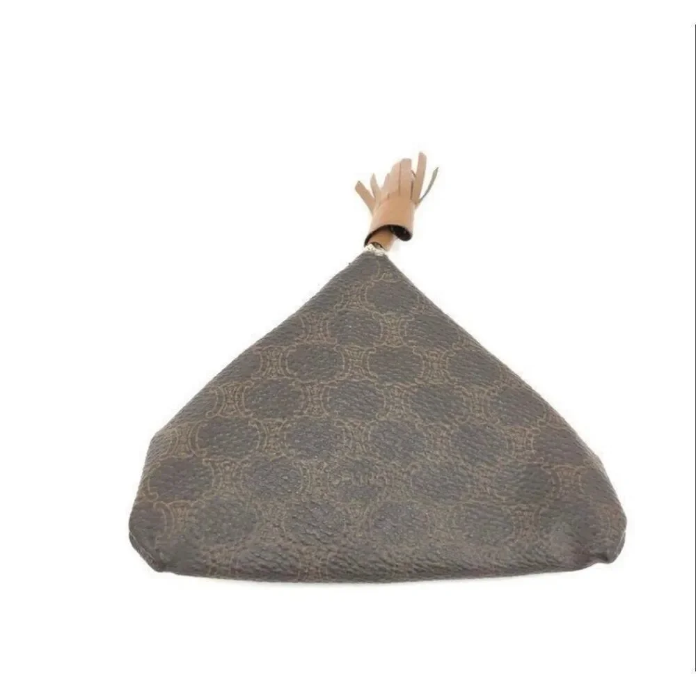 Celine Macadam Coin Case Pouch Brown Logo Print Leather Luxury Charm Tassle